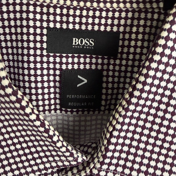 Hugo Boss Performance Regular Fit Dress Shirt – Burgundy Micro-Check Pattern - Picture 2 of 3